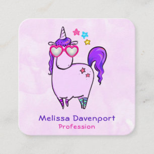 Cute Unicorn in Heart Shaped Glasses Square Business Card