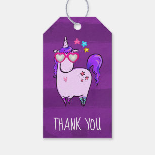 Cute Unicorn in Heart Shaped Glasses Thank You Gift Tags