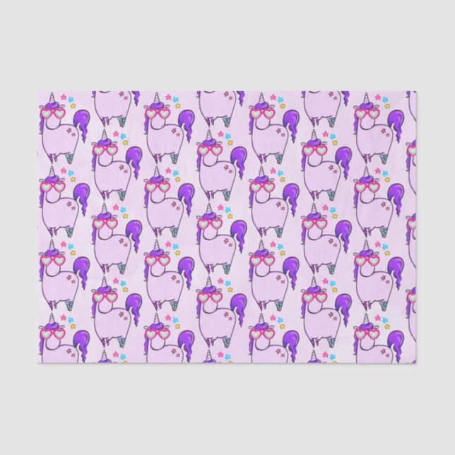 Cute Unicorn in Heart Shaped Glasses Tissue Paper (Front)