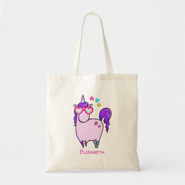 Cute Unicorn in Heart Shaped Glasses Tote Bag (Front)