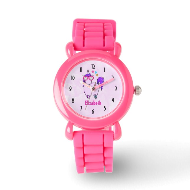 Cute Unicorn in Heart Shaped Glasses Watch (Front)