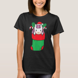 Cute Unicorn Inside Christmas Sock With Candy Cane T-Shirt