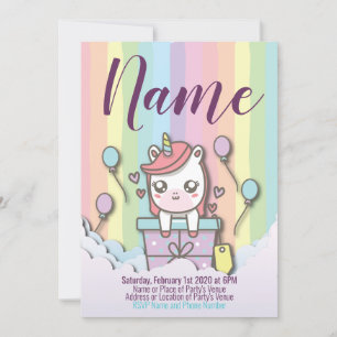 Cute Unicorn Invitation  Rainbow Birthday Template