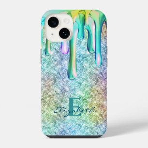 Cute Unicorn Iridescent glitter drips Faux Glitter iPhone 14 Case