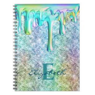 Cute Unicorn Iridescent glitter drips Faux Glitter Notebook