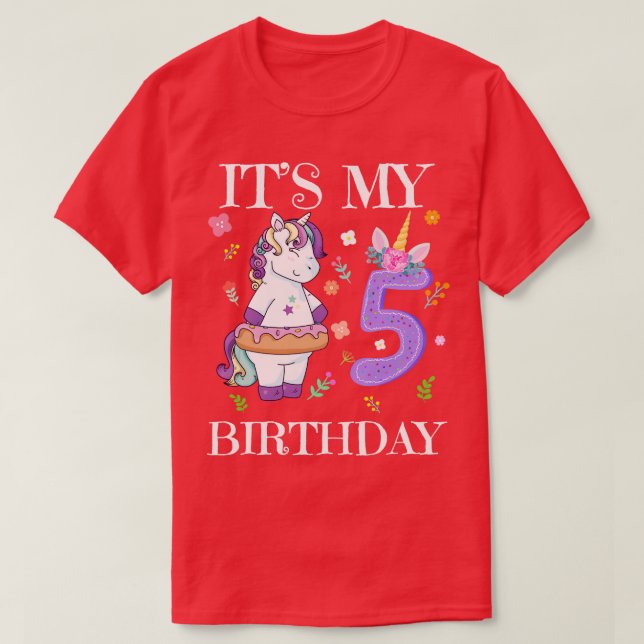 Cute Unicorn Its My 5th Birthday T-Shirt (Design Front)