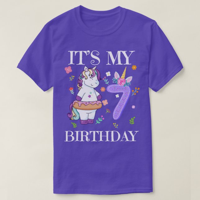 Cute Unicorn Its My 7th Birthday T-Shirt (Design Front)