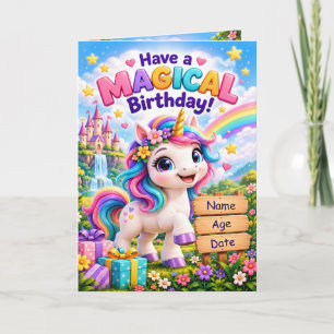 Cute Unicorn Kids Birthday - Magical Rainbow Card