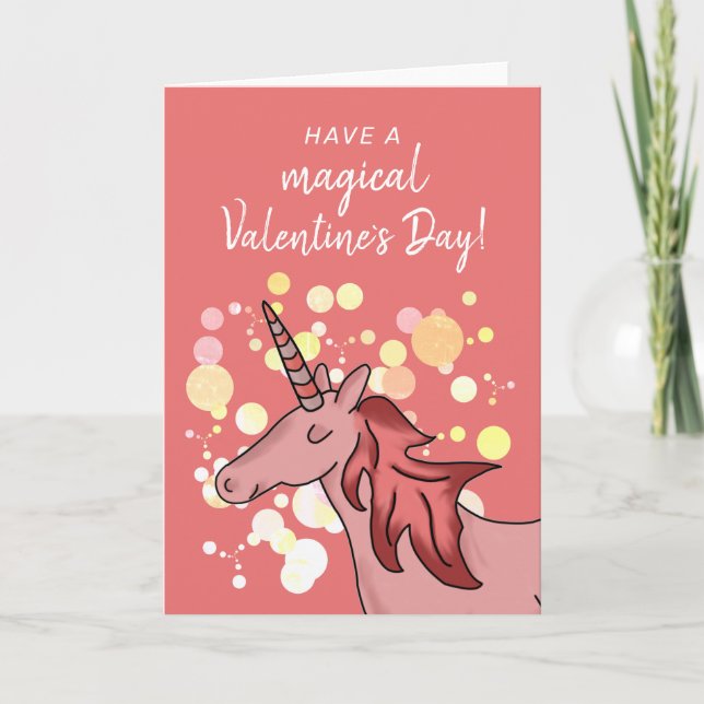 Cute Unicorn Kids Classroom Valentine`s day Holiday Card (Front)