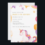 Cute Unicorn Kids Girl Birthday Party Invitation<br><div class="desc">Cute unicorn design birthday party invitations for your little girl's birthday. Customise with your party details.</div>