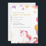 Cute Unicorn Kids Girl Birthday Party Invitation<br><div class="desc">Cute unicorn design birthday party invitations for your little girl's birthday. Customise with your party details.</div>