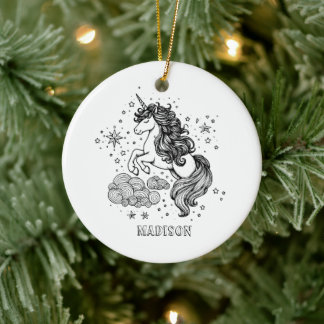 Cute Unicorn Kids Personalised Create Your Own Ceramic Tree Decoration