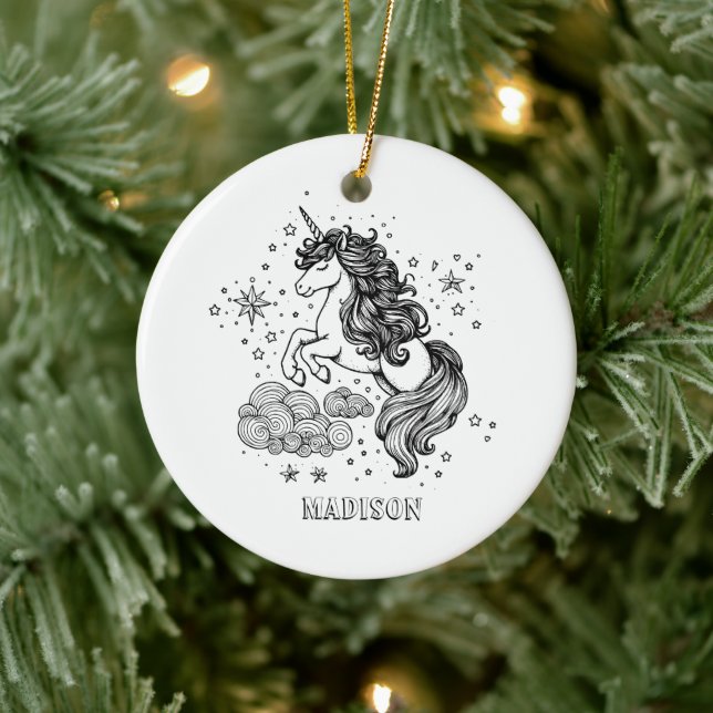 Cute Unicorn Kids Personalised Create Your Own  Ceramic Tree Decoration (Tree)