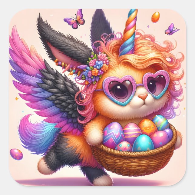 Cute Unicorn Kitty Square Sticker (Front)