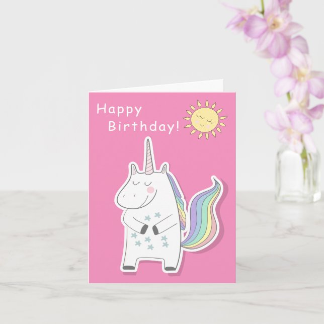 Cute Unicorn - Little Girls Birthday Card (Orchid)