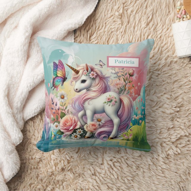Cute unicorn lovers add name cushion (Blanket)