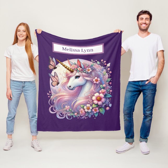 Cute unicorn lovers add name  fleece blanket (In Situ)