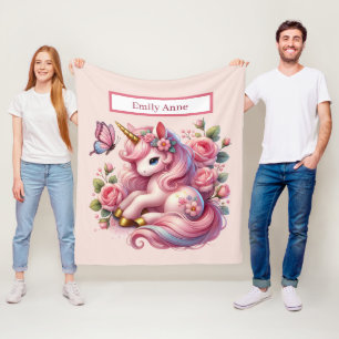 Cute unicorn lovers add name Fleece Blanket