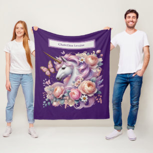 Cute unicorn lovers add name fleece blanket
