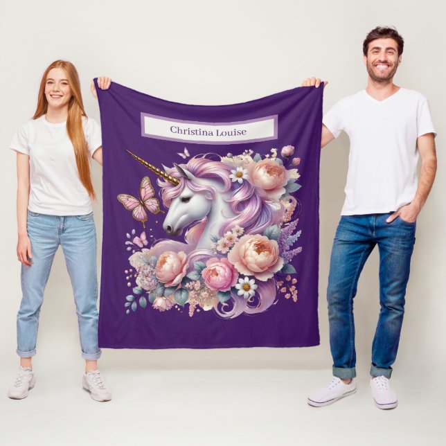 Cute unicorn lovers add name  fleece blanket (In Situ)