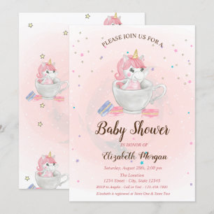 Cute Unicorn,Macaroons, Stars Baby Shower Invitation