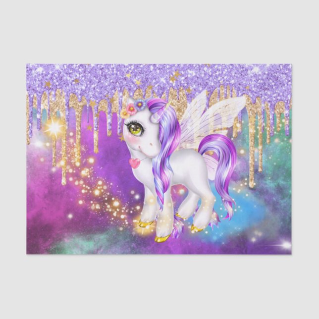 Cute unicorn magic glitter galaxy sparkle girls tissue paper (Front)
