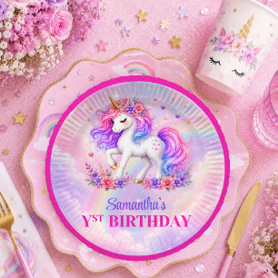 Cute Unicorn Magical Day Girl Birthday Party Plate