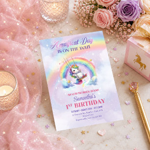 Cute Unicorn Magical Day Pastel Girl Birthday Invi Invitation