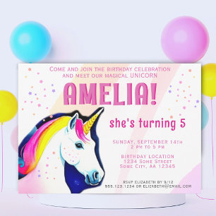 Cute Unicorn Magical Girl Birthday Invitation