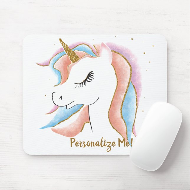 Cute Unicorn Magical Pastel Gold Personalised Mouse Mat (With Mouse)