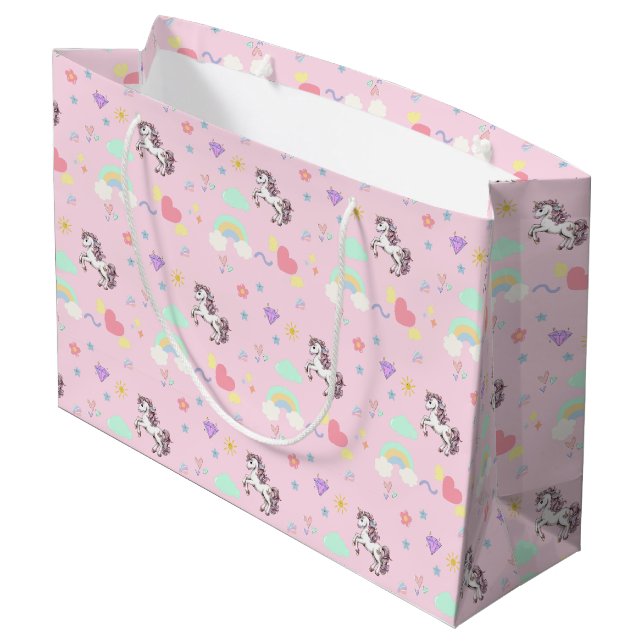 Cute unicorn magical princess  girly birthday kids large gift bag (Back Angled)