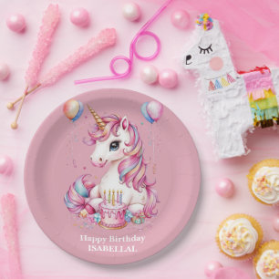 Cute unicorn magical princess girly birthday kids paper plate