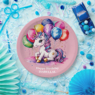 Cute unicorn magical princess  girly birthday kids paper plate