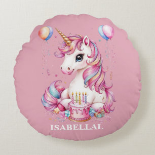 Cute unicorn magical princess  girly birthday kids round cushion