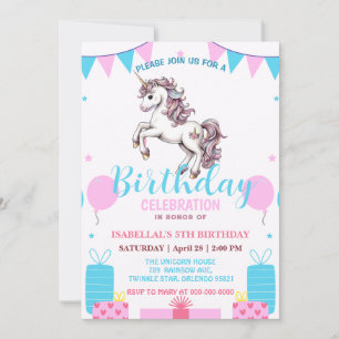 Cute unicorn magical princess  girly birthday kids save the date