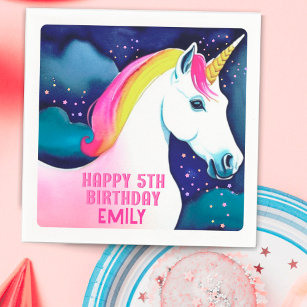 Cute Unicorn Magical Star Girl Happy Birthday Napkin