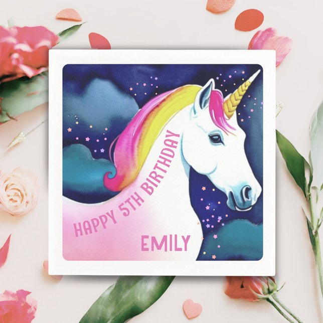 Cute Unicorn Magical Star Girl Happy Birthday  Napkin (Creator Uploaded)