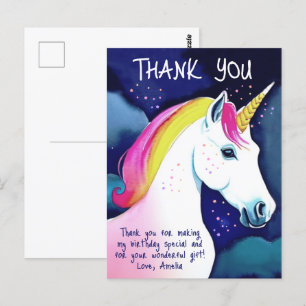 Cute Unicorn Magical Stars Girl Birthday Thank you Postcard