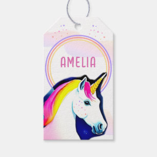 Cute Unicorn Magical Stars Girl Name Birthday Gift Tags