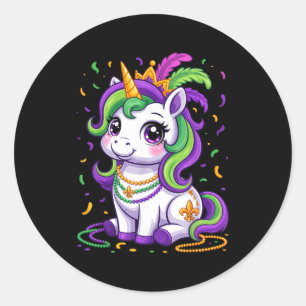 Cute Unicorn Mardi Gras Carnival Fat Tuesday Girls Classic Round Sticker