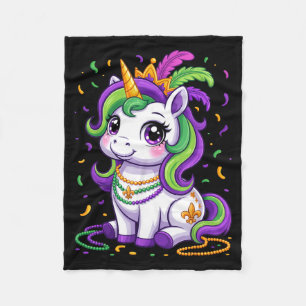 Cute Unicorn Mardi Gras Carnival Fat Tuesday Girls Fleece Blanket