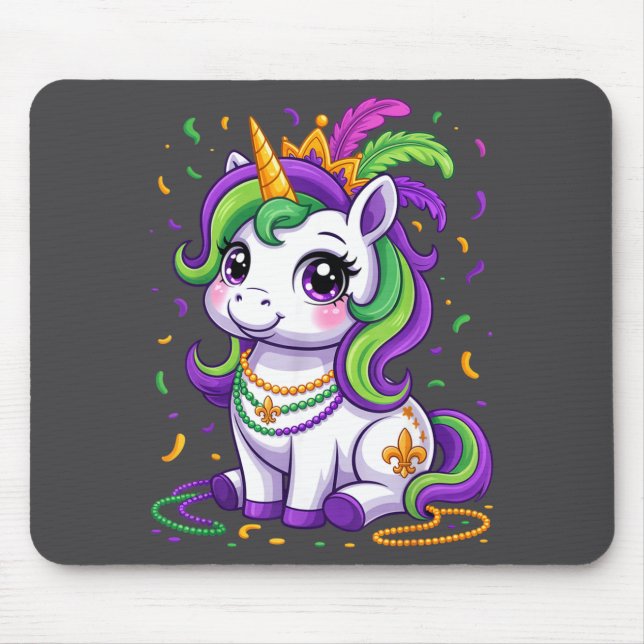 Cute Unicorn Mardi Gras Carnival Fat Tuesday Girls Mouse Mat (Front)