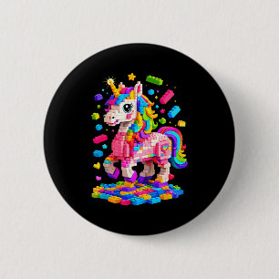 Cute unicorn master builder building bricks blocks 6 cm round badge