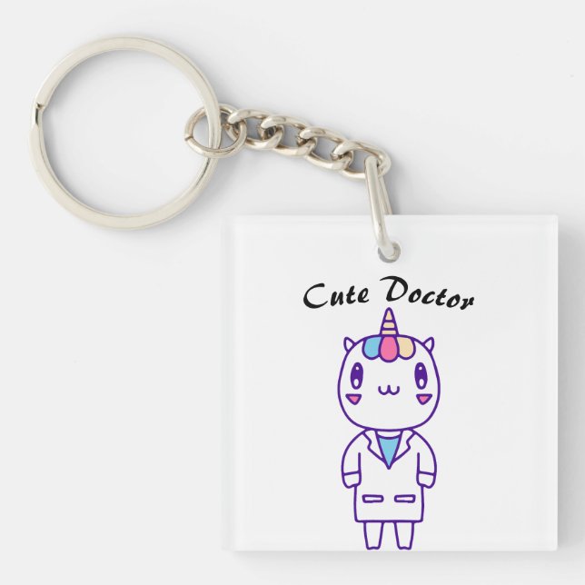 Cute Unicorn Medical Doctor – Funny stethoscope Key Ring (Front)