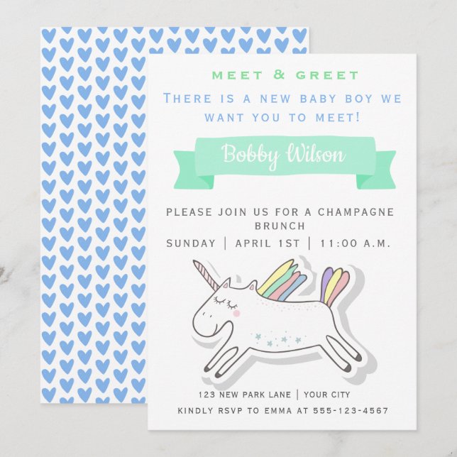 Cute Unicorn | Meet & Greet New Baby Invitation (Front/Back)