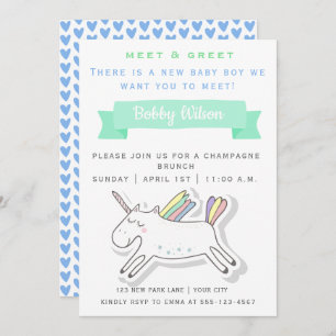 Cute Unicorn   Meet & Greet New Baby Invitation