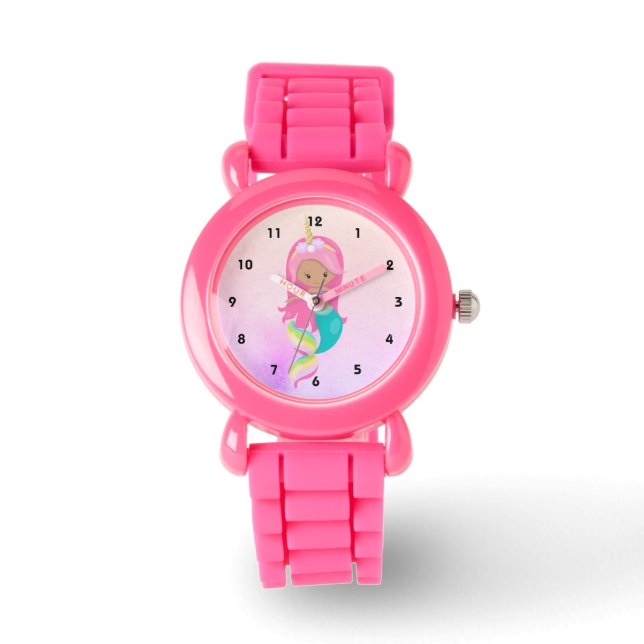 Cute Unicorn Mermaid Pink Girl Kid's  Watch (Front)