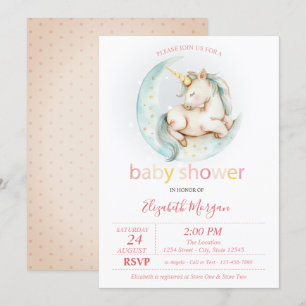 Cute Unicorn Moon Dotted Baby Shower Invitation