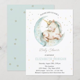 Cute Unicorn Moon Stars Baby Shower Invitation