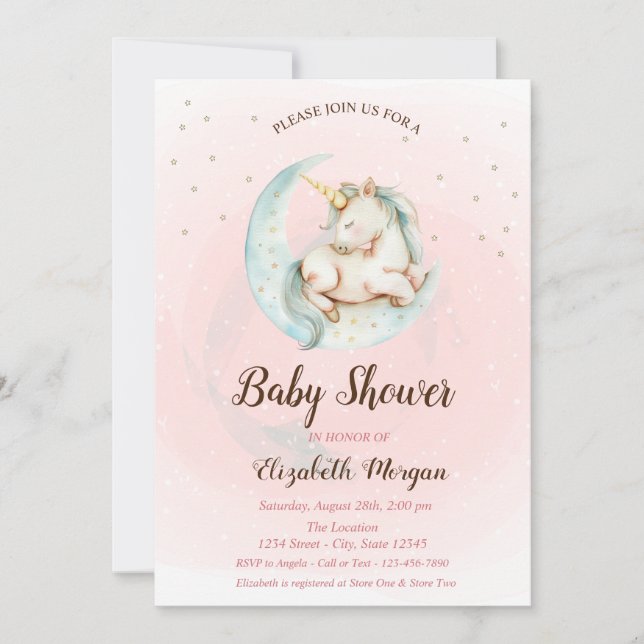 Cute Unicorn Moon Stars Baby Shower Invitation (Front)